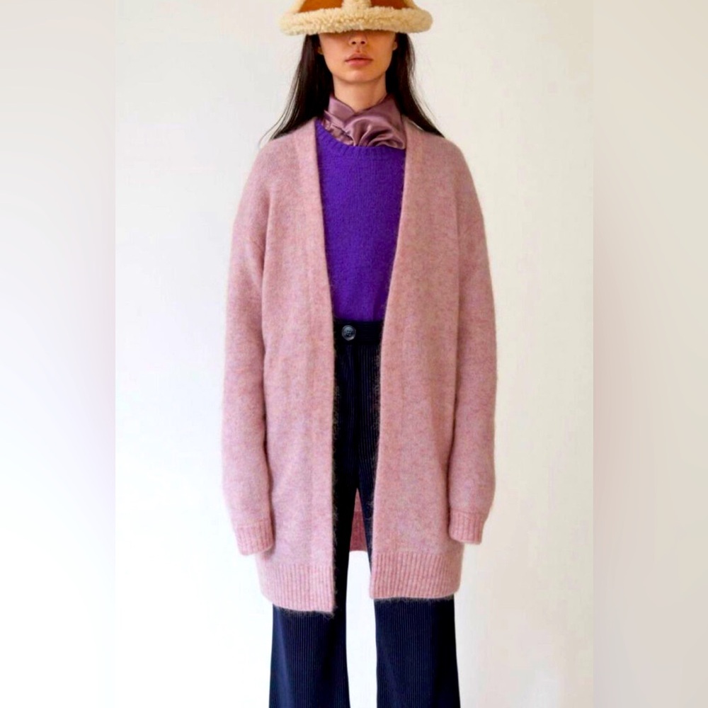 Acne Studios Raya Wool Mohair Oversize Long Cardigan Open Front Pockets Sz S - Picture 2 of 12